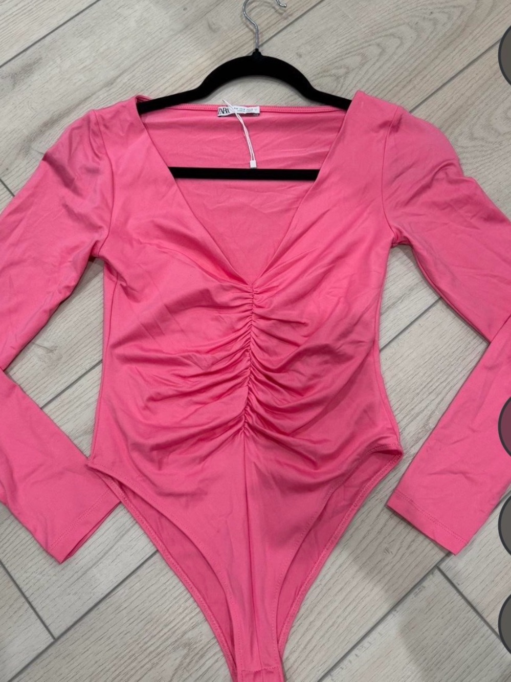 Zara Pink Ruched Long-Sleeve Bodysuit